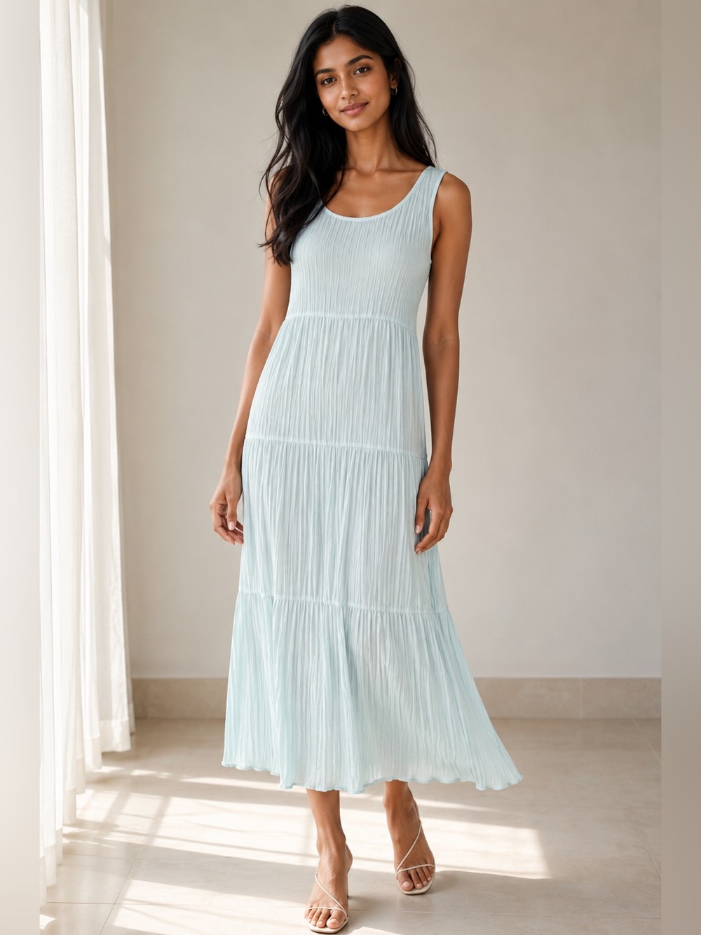 Eileen Fisher Mint Green Sleeveless Tiered Midi Dress XS - Picture 2 of 10